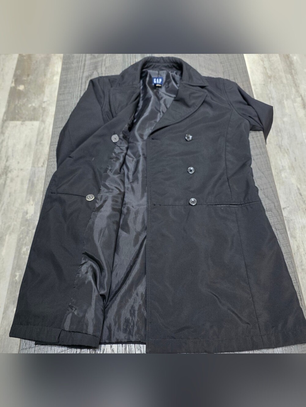 GAP Women Black Double-Breasted Trench Coat ( Size: XS) - Picture 3 of 5